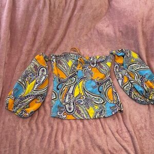 VENUS Paisley Off-Shoulder Blouse in Orange and Blue